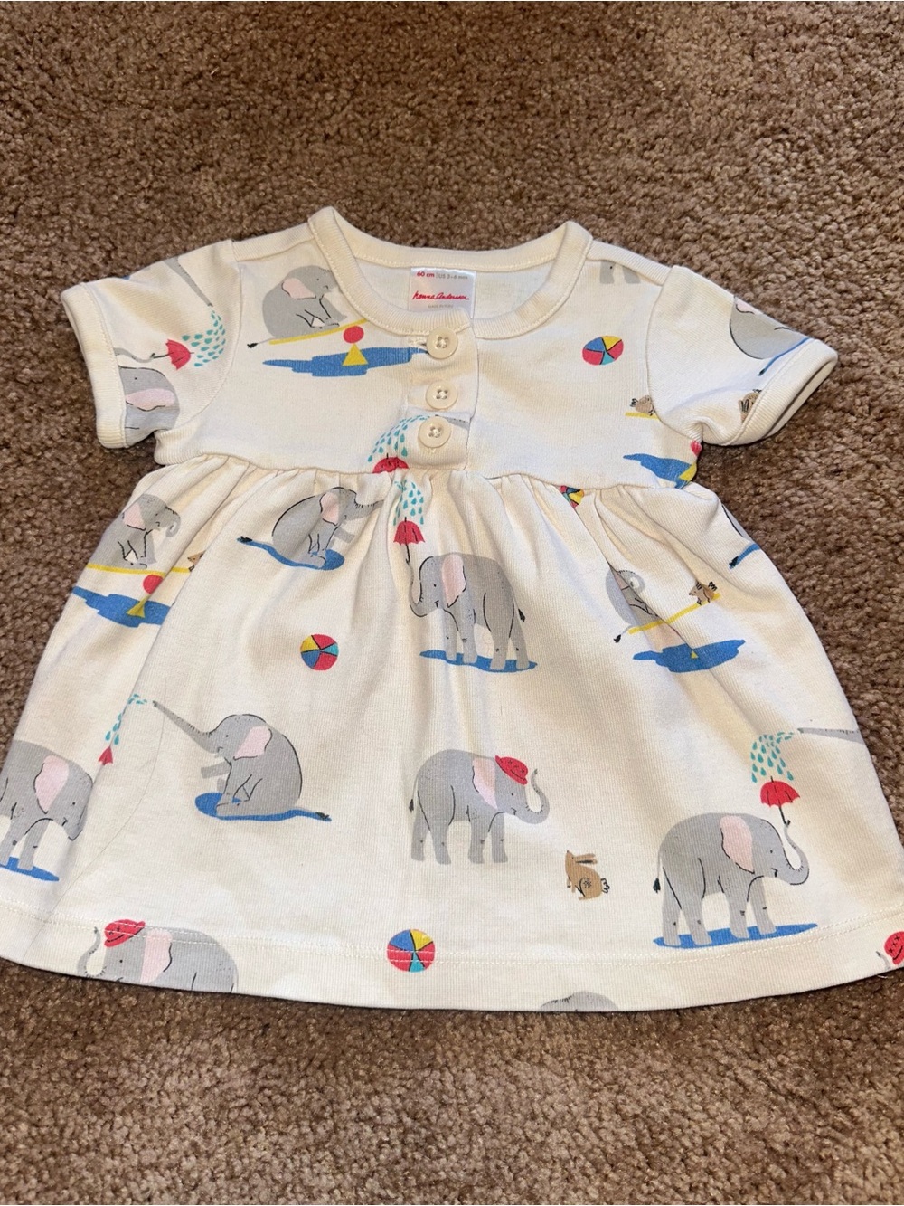 Hanna Andersson Cream Short Sleeve Elephant Print dress